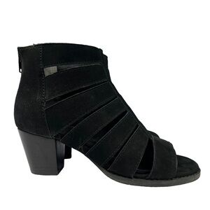 Vionic Harlow Black Leather Gladiator‎ Sandals Block Heel Back Zip Womens Size 6